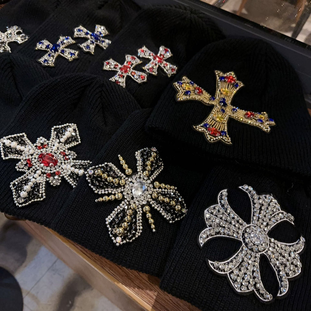 Rhinestone Cross Gem Knit Beanie Multi‑Style Streetwear Unisex