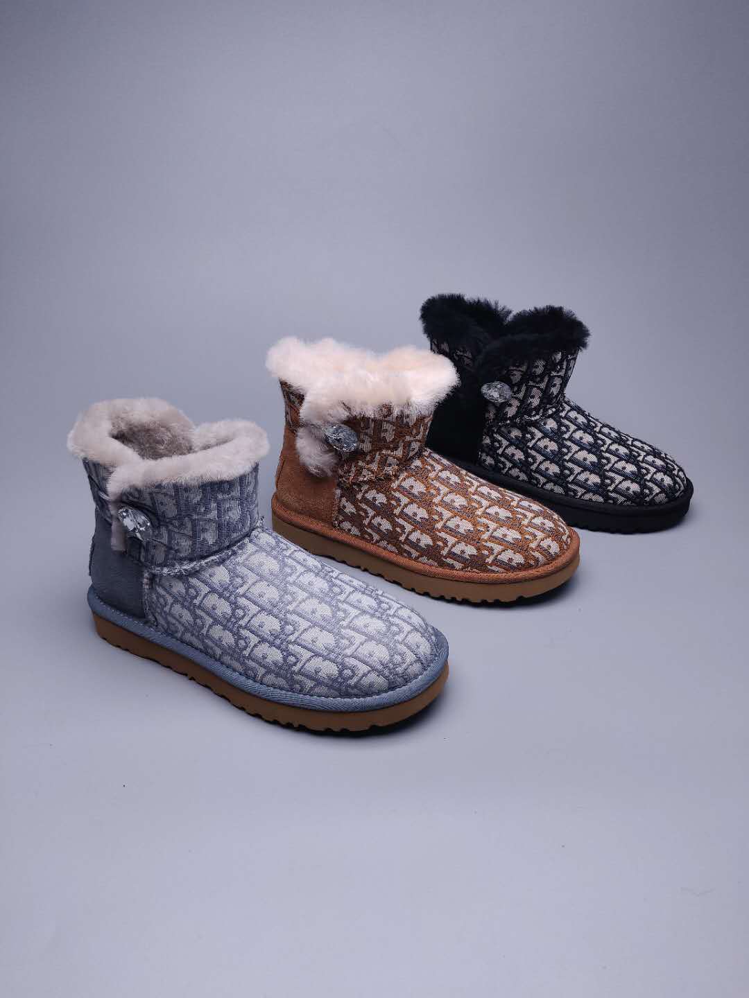 6554 Dior-Inspired Woven Texture Boots – Chestnut (In Stock)