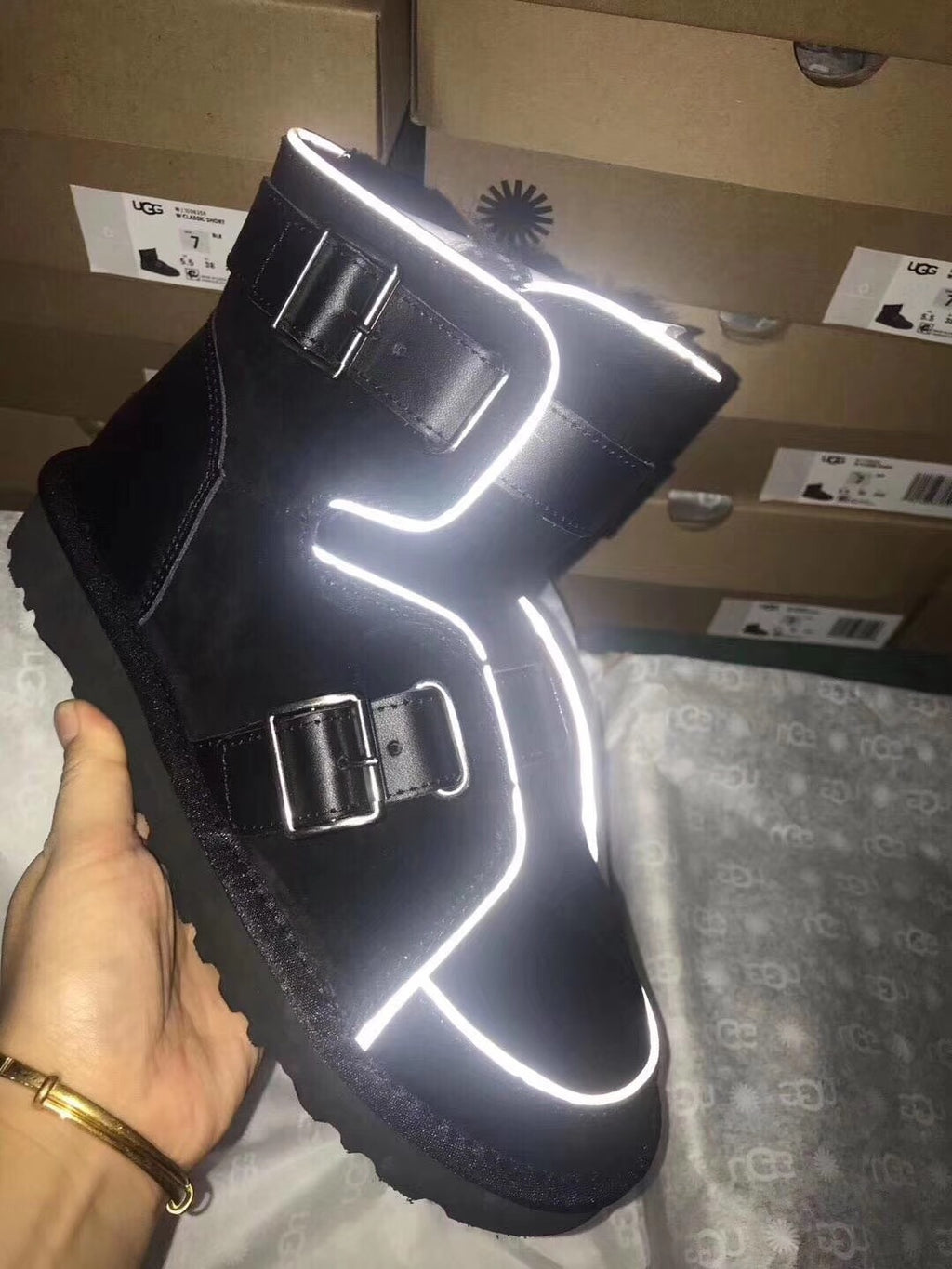 8358 Glow-in-the-Dark Moto Snow Boots – Black (In Stock)