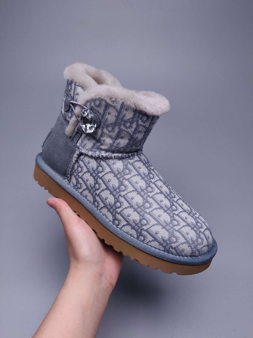 6554 Dior-Inspired Woven Texture Boots – Grey (In Stock)