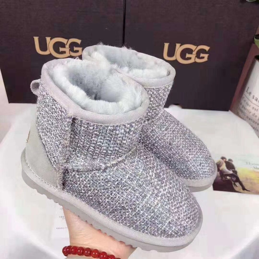 5854 Kids Chanel-Style Snow Boots – Grey
