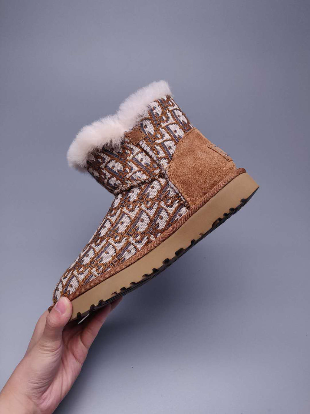 6554 Dior-Inspired Woven Texture Boots – Chestnut (In Stock)