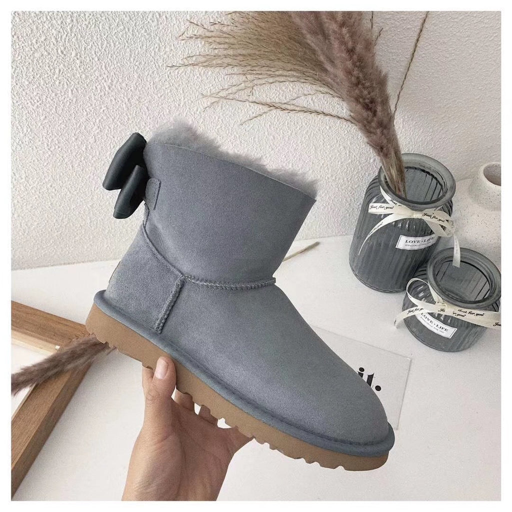 3130 Chic Bow Ankle Boots – Grey