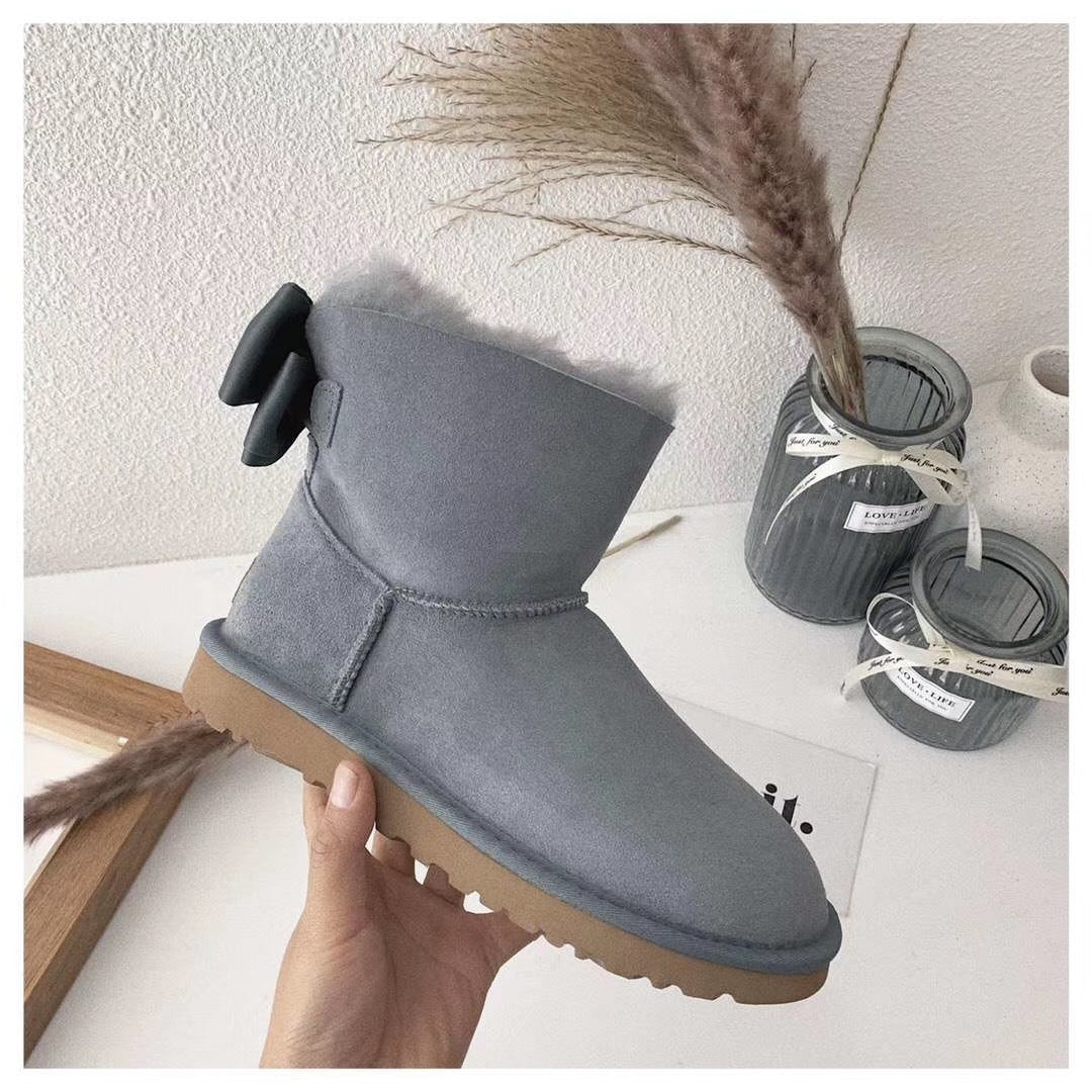 3130 Chic Bow Ankle Boots – Grey