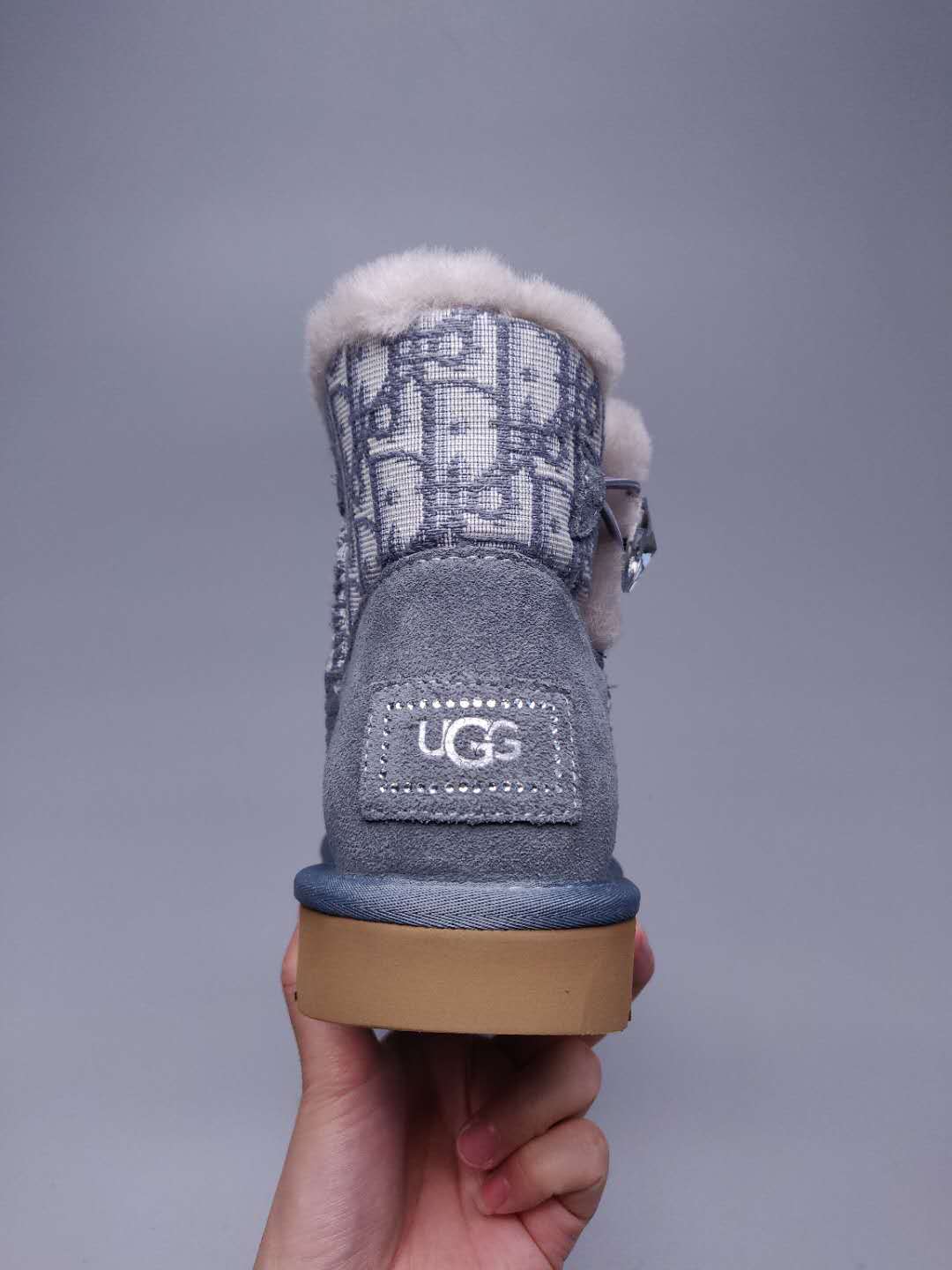 6554 Dior-Inspired Woven Texture Boots – Grey (In Stock)