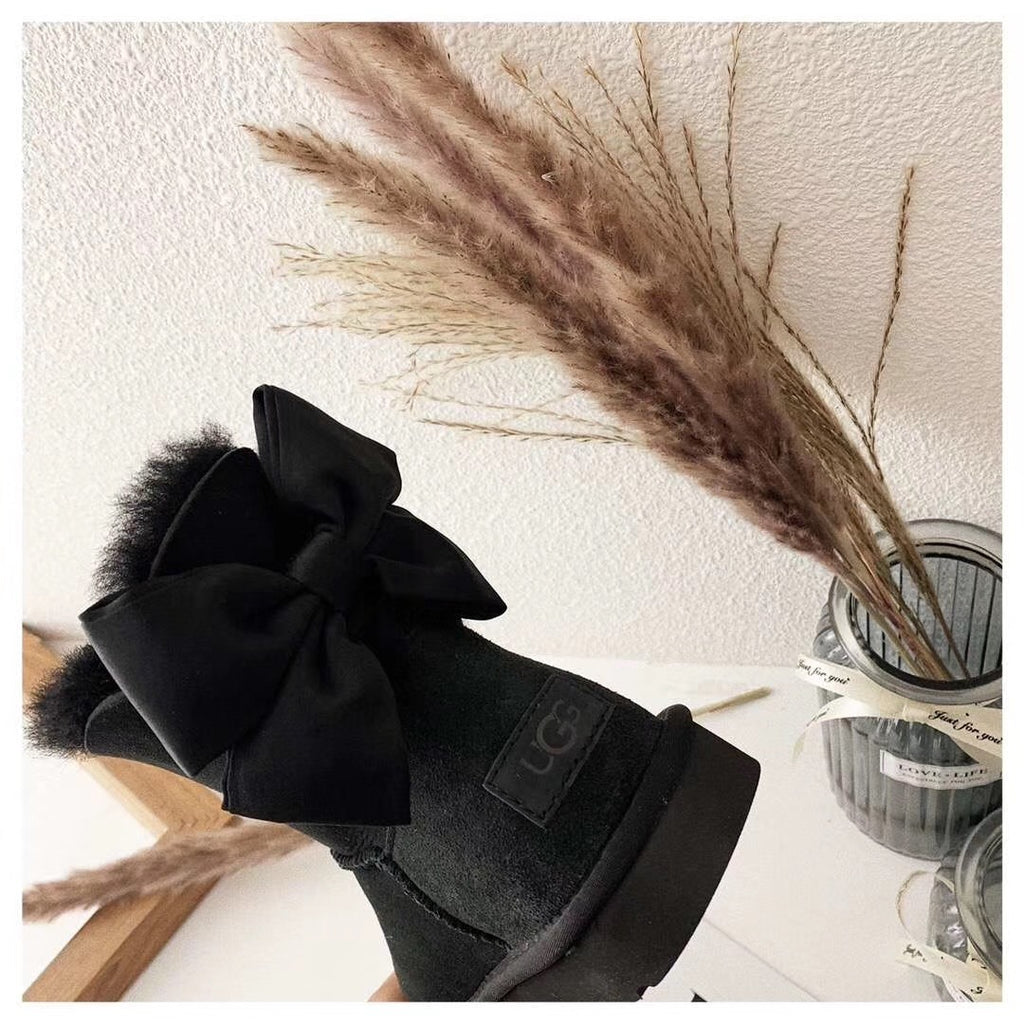 3130 Chic Bow Ankle Boots – Black