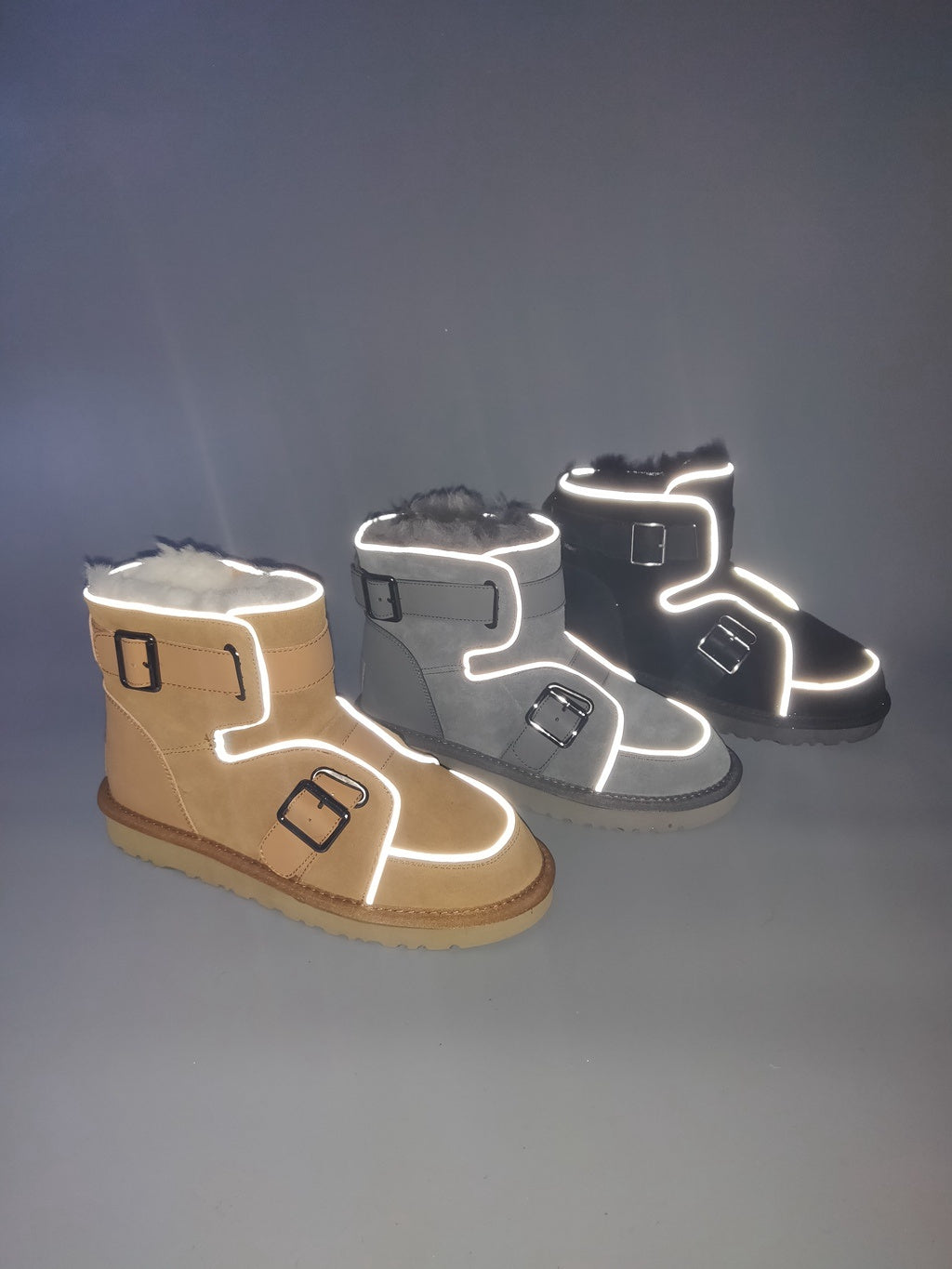 8358 Glow-in-the-Dark Moto Snow Boots – Grey (In Stock)