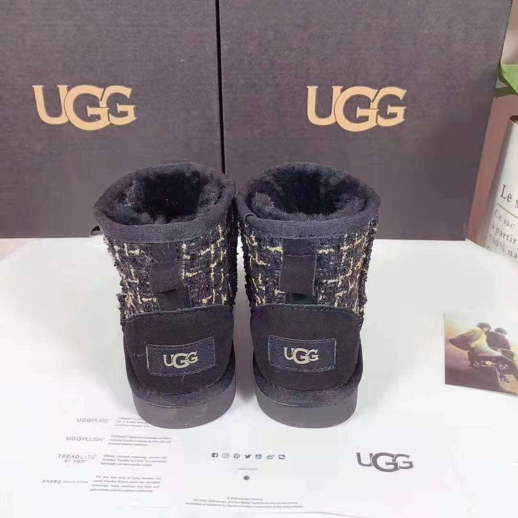 5854 Kids Chanel-Style Snow Boots – Black