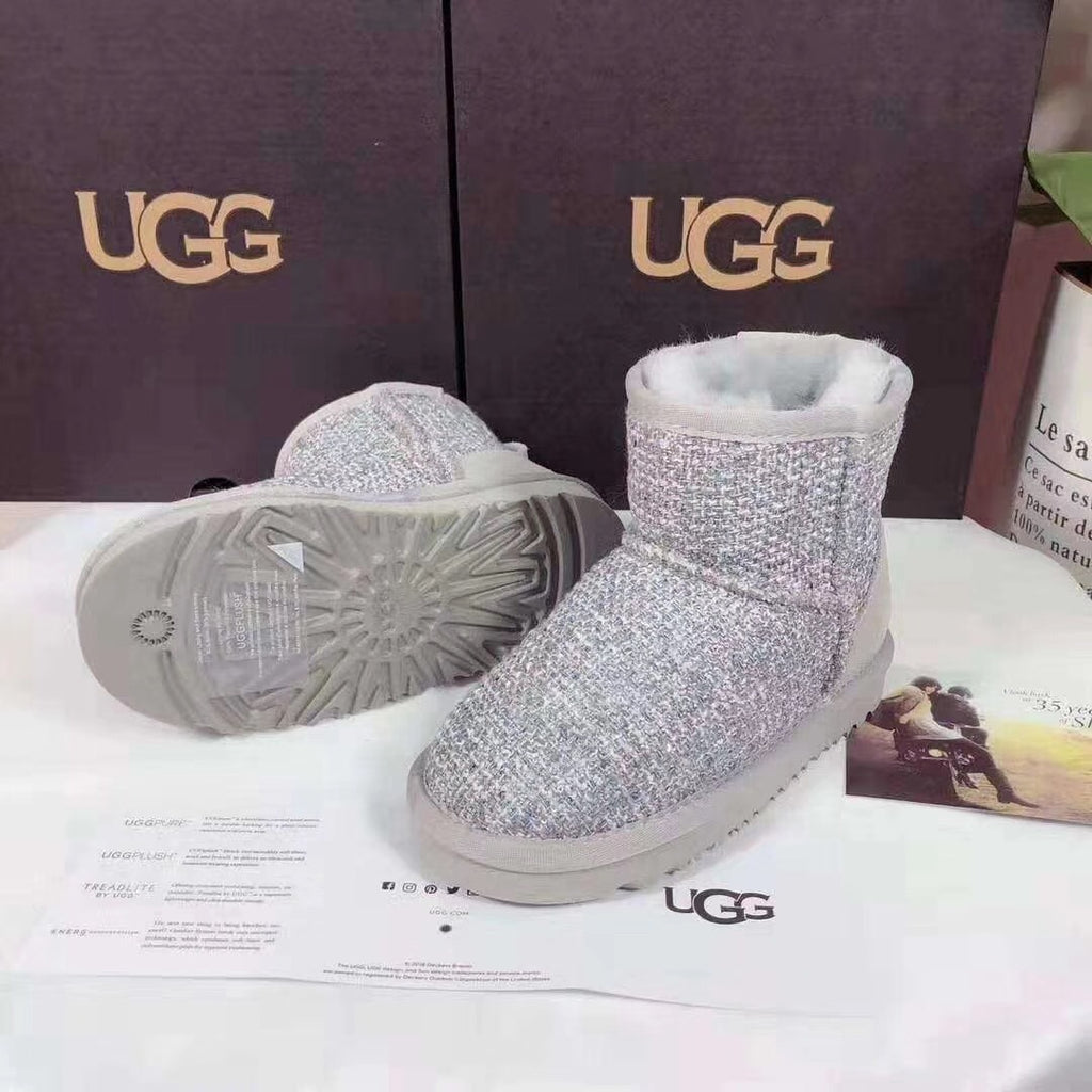 5854 Kids Chanel-Style Snow Boots – Grey