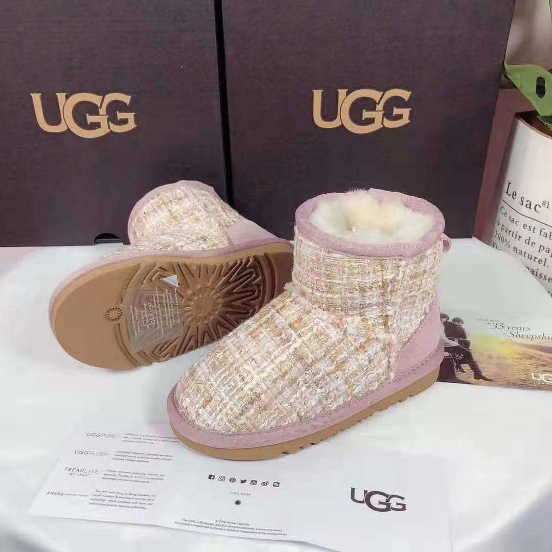 5854 Kids Chanel-Style Snow Boots – Pink