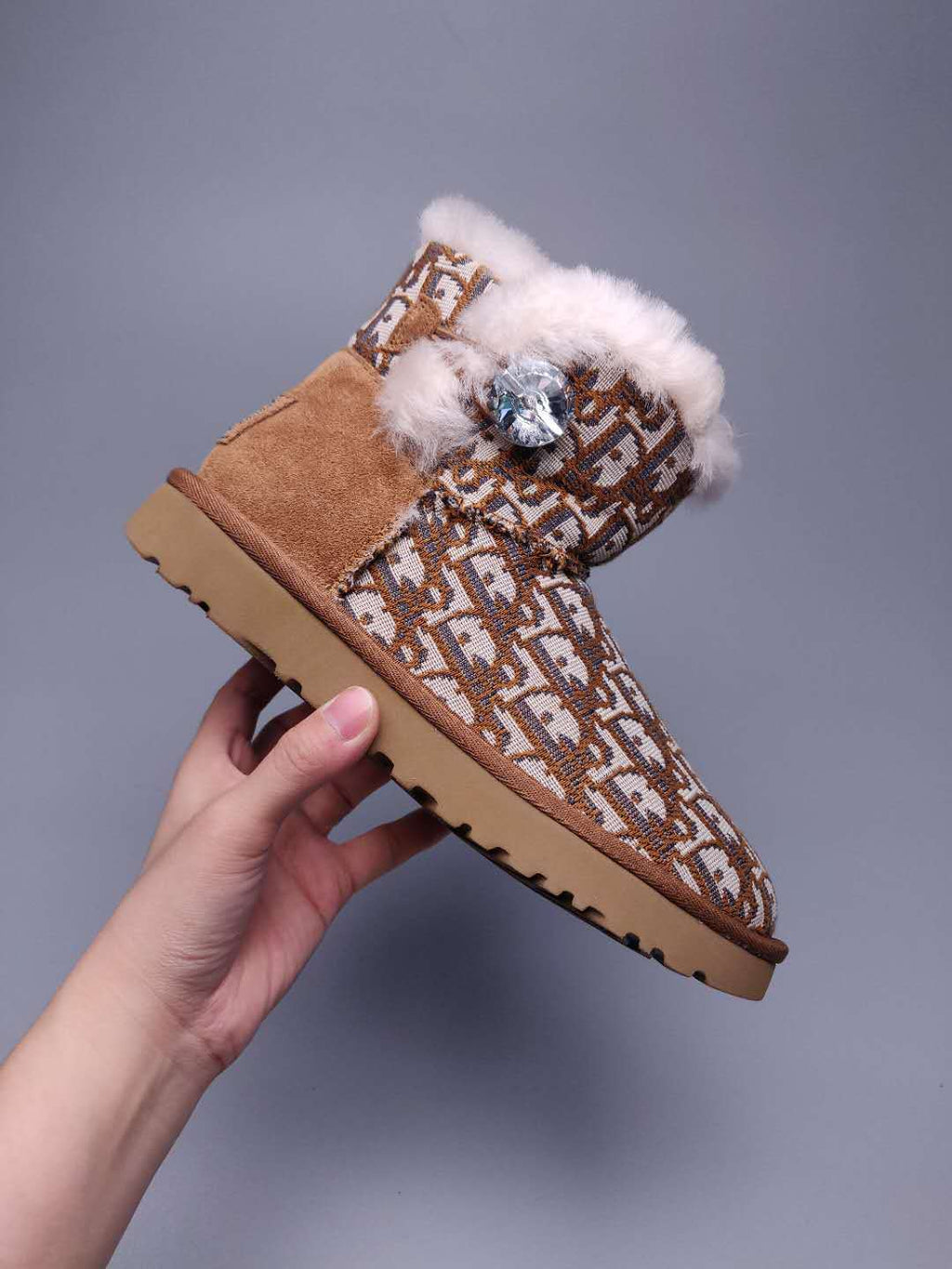 6554 Dior-Inspired Woven Texture Boots – Chestnut (In Stock)