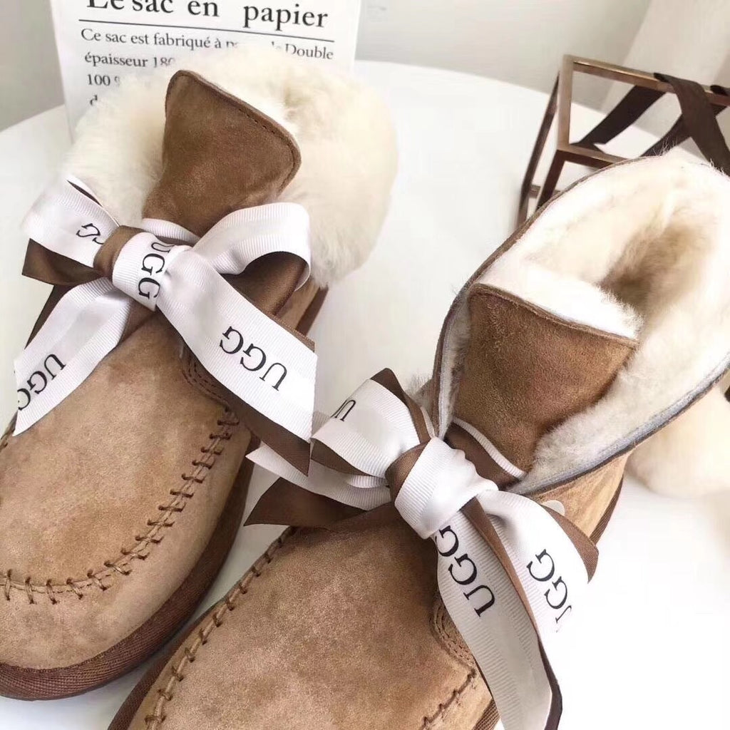 7541 New Pom-Pom Double Ribbon Shoes – 2-in-1 Style (Chestnut)