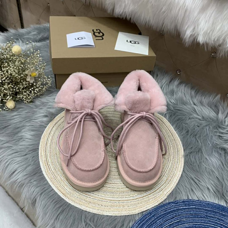 3090 Faux Fur Lace-Up Ankle Boots – Pink (In Stock)