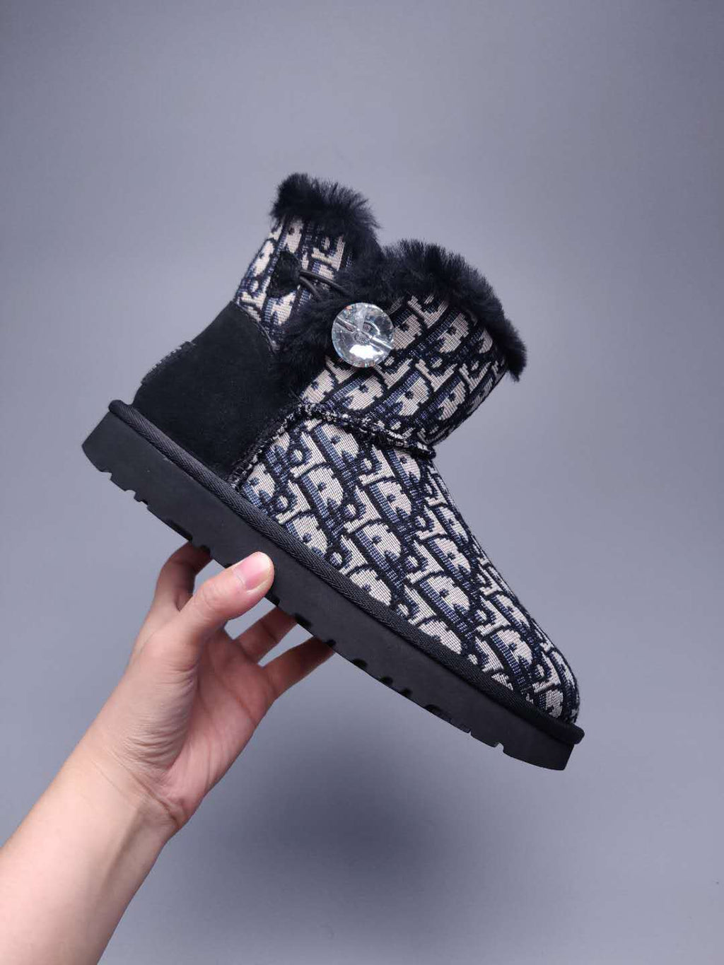 6554 Dior-Inspired Woven Texture Boots – Black (In Stock)