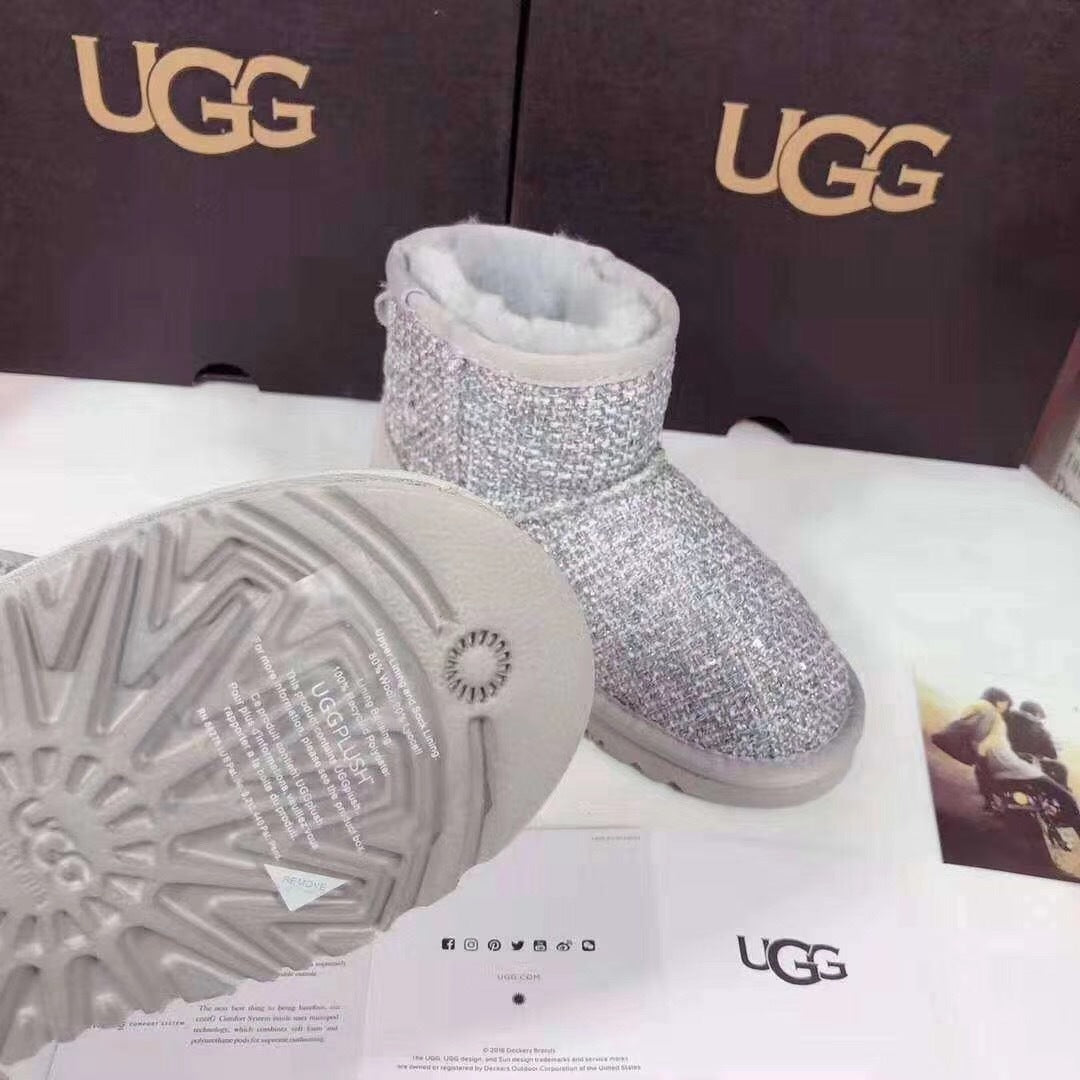 5854 Kids Chanel-Style Snow Boots – Grey