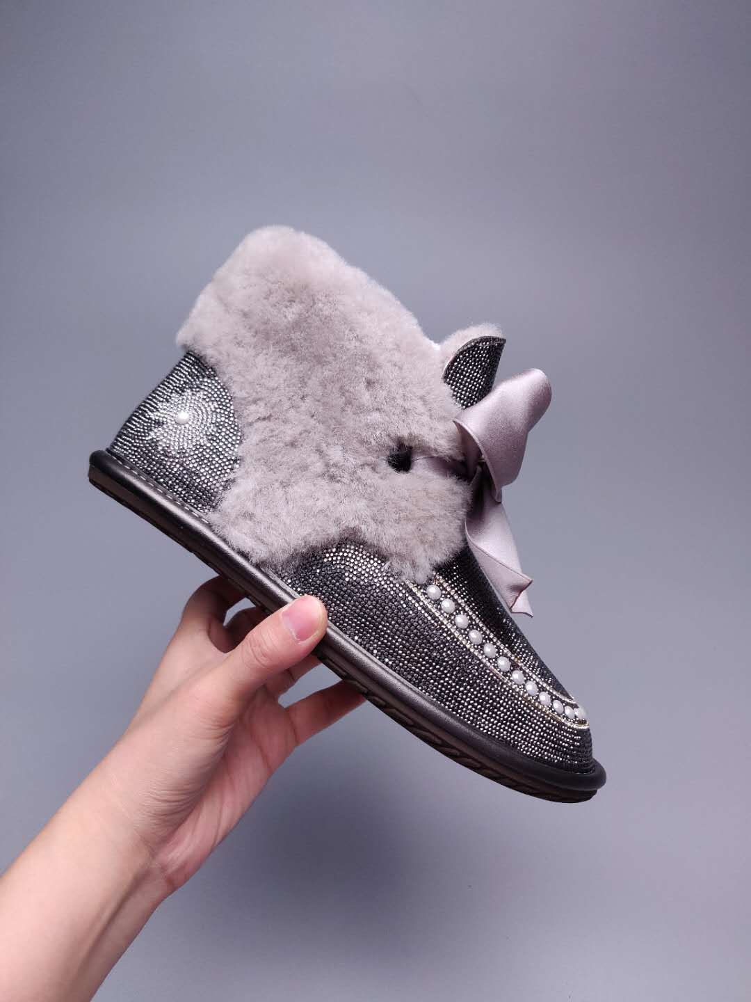 7888 Daisy Crystal Ribbon Boots – Mineral Grey (In Stock)