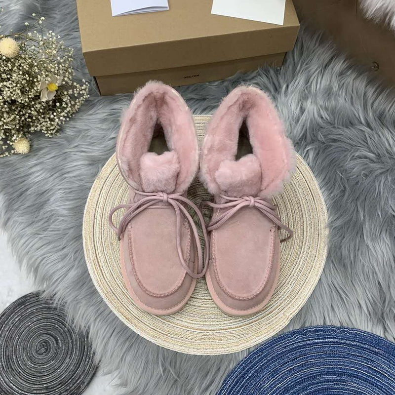 3090 Faux Fur Lace-Up Ankle Boots – Pink (In Stock)