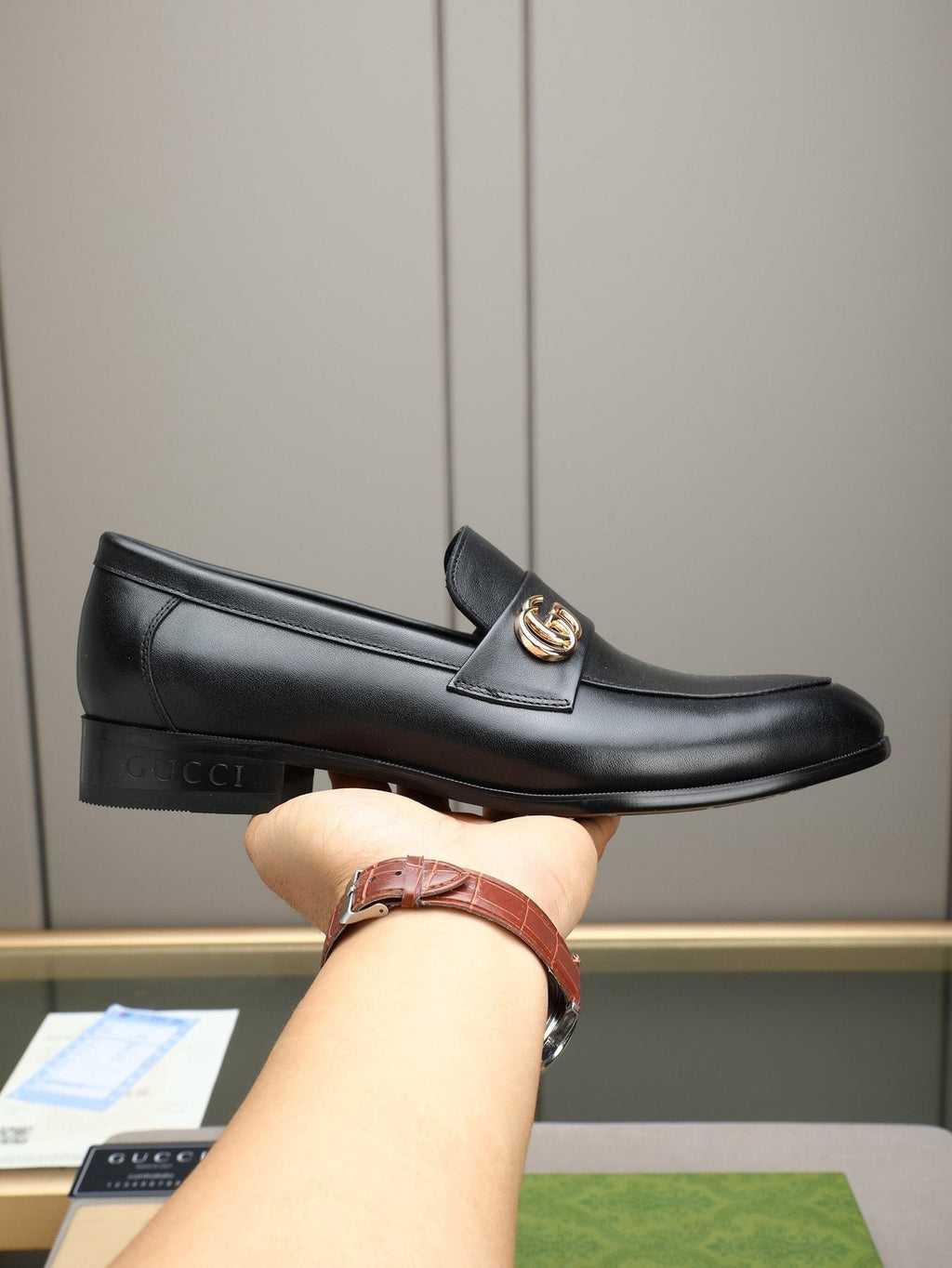 Gucci Black Logo-Hardware Loafers