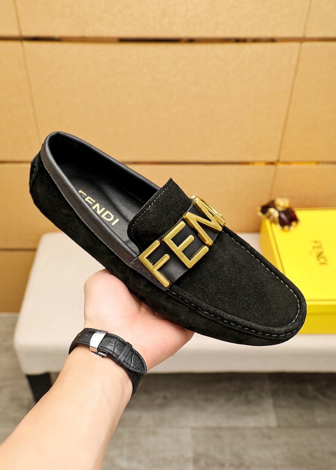 Fendi Black Logo Hardware Slip-On Loafers
