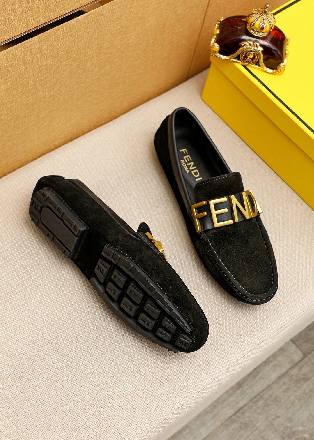 Fendi Black Logo Hardware Slip-On Loafers