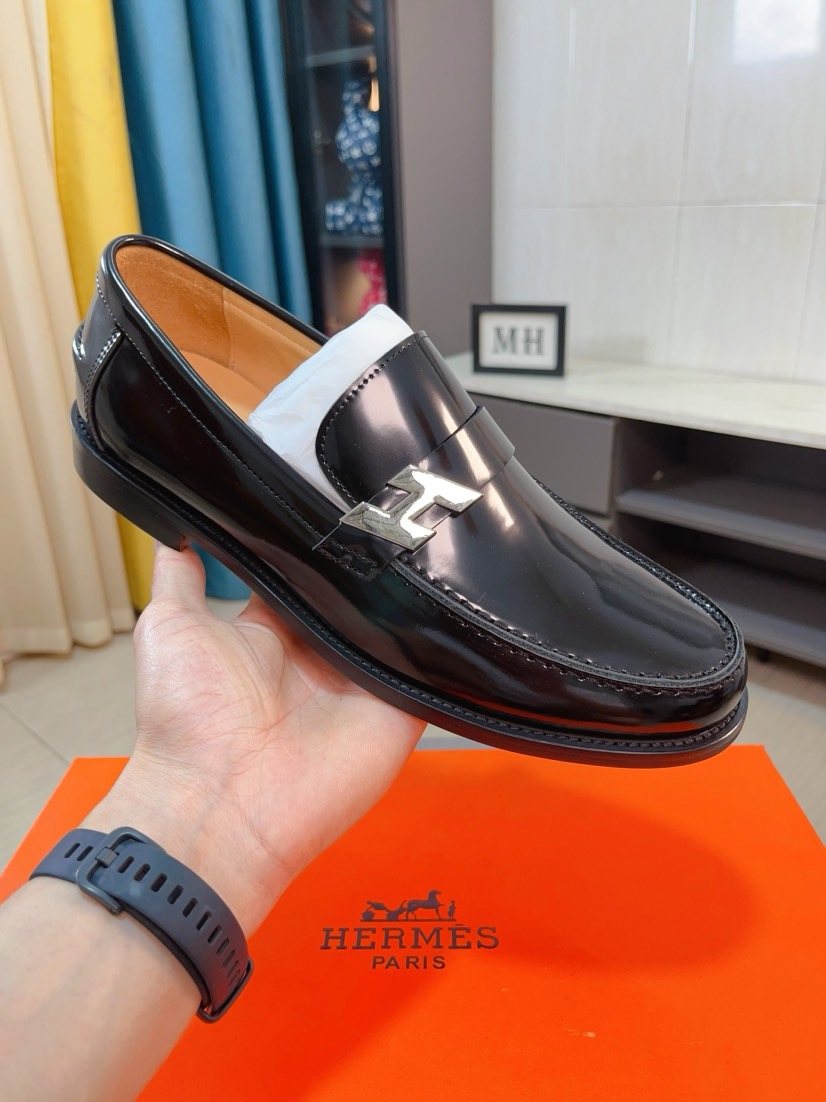 Hermès Black H-Detail Slip-On Loafers