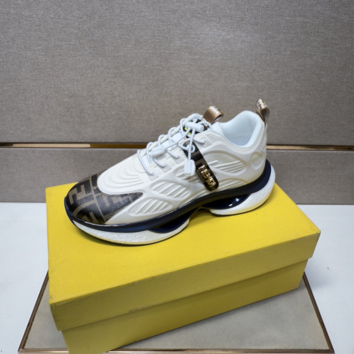 Fendi Men's Patterned Toe Low-Top Sneakers - Mixed-Material Upper With Mesh Lining