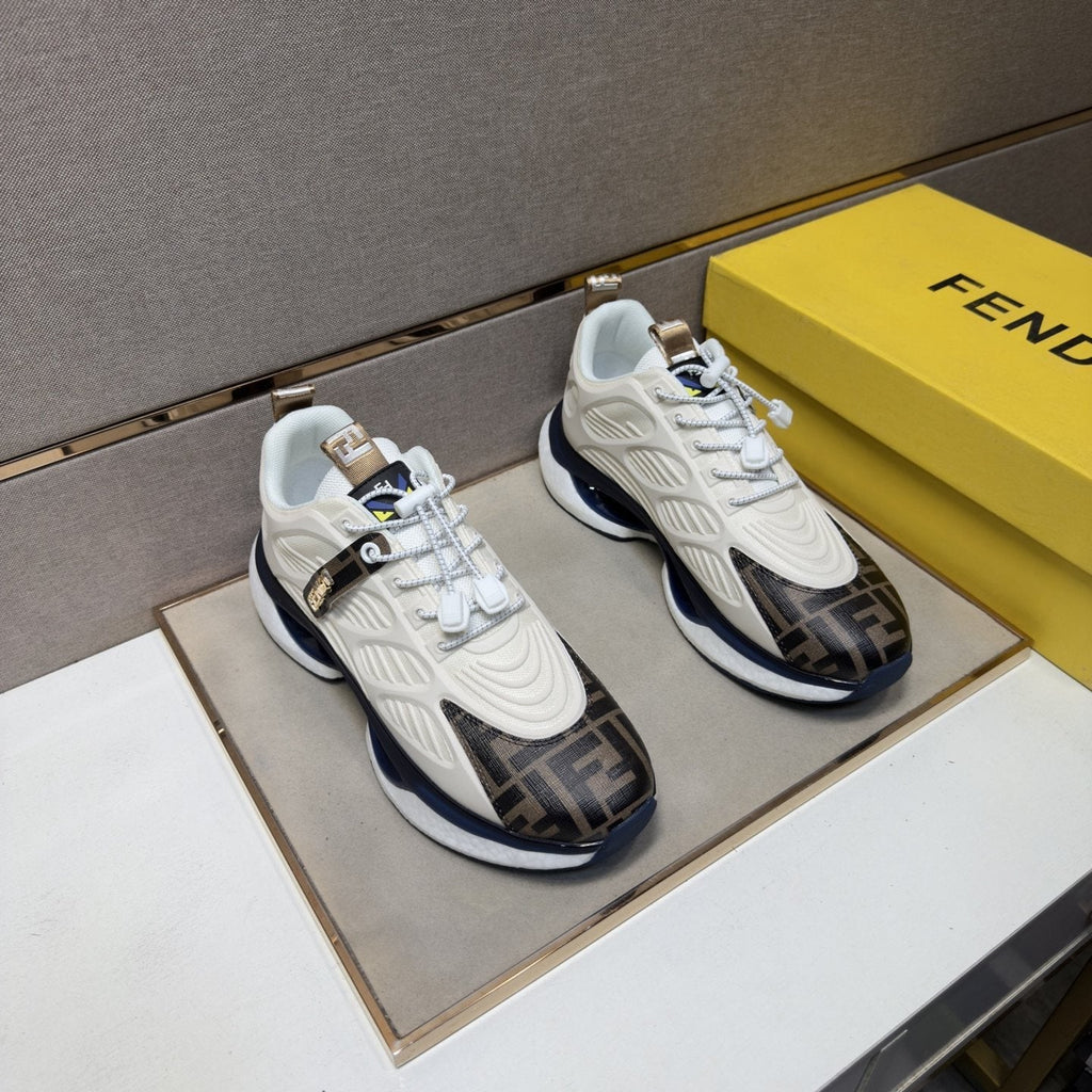 Fendi Men's Patterned Toe Low-Top Sneakers - Mixed-Material Upper With Mesh Lining