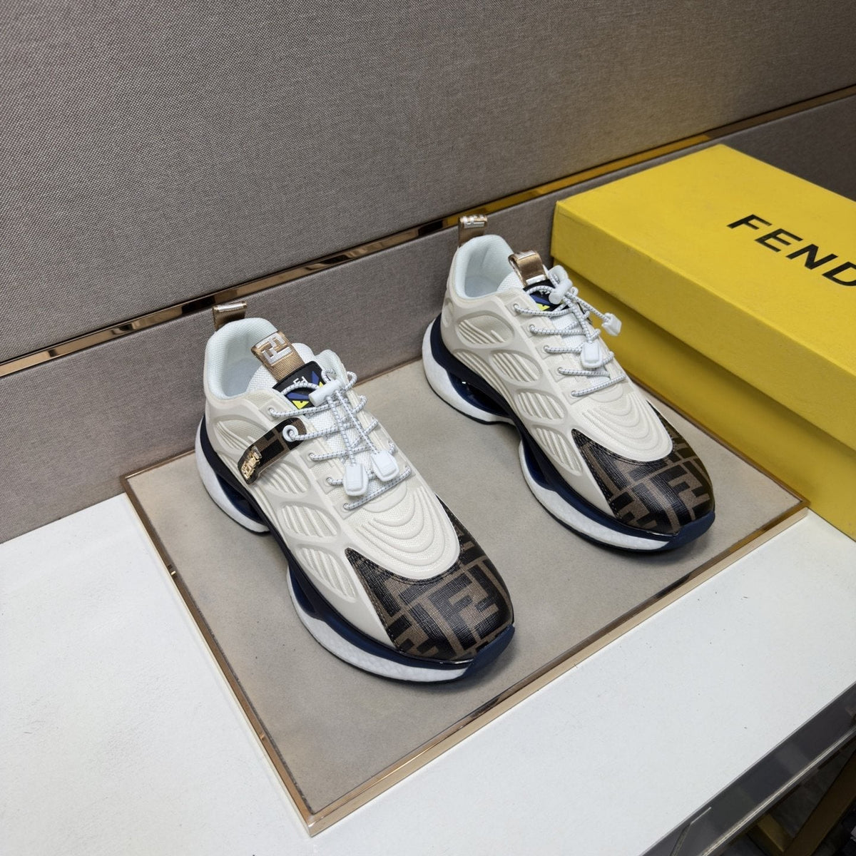 Fendi Men's Patterned Toe Low-Top Sneakers - Mixed-Material Upper With Mesh Lining