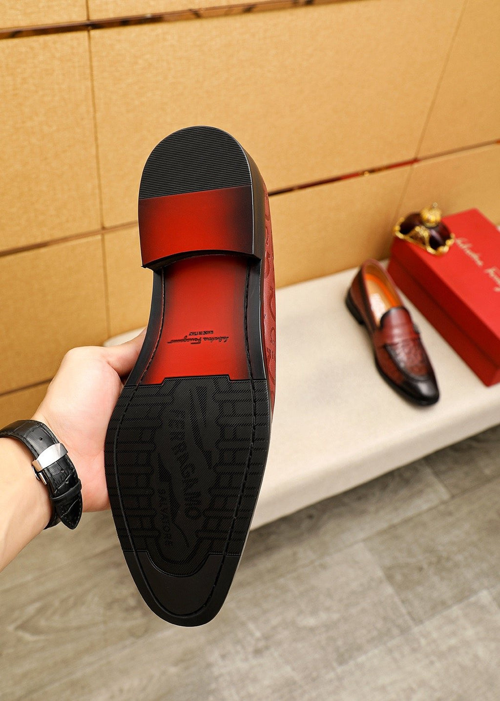 Ferragamo Men's Embossed Buckle Loafers
